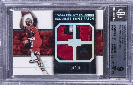 2003-04 UD "Exquisite Collection" Triple Patch #MJ Michael Jordan Game Used Patch Card (#10/10) – BGS MINT 9